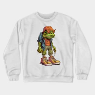 Mr. Frog, frog illustration, toad, amphibi man Crewneck Sweatshirt